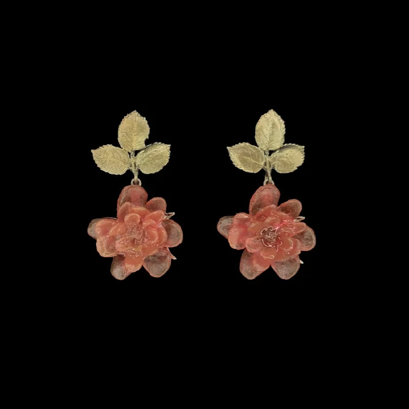 Sparkly Gold Earrings-Red Rose Earrings - Post Drop