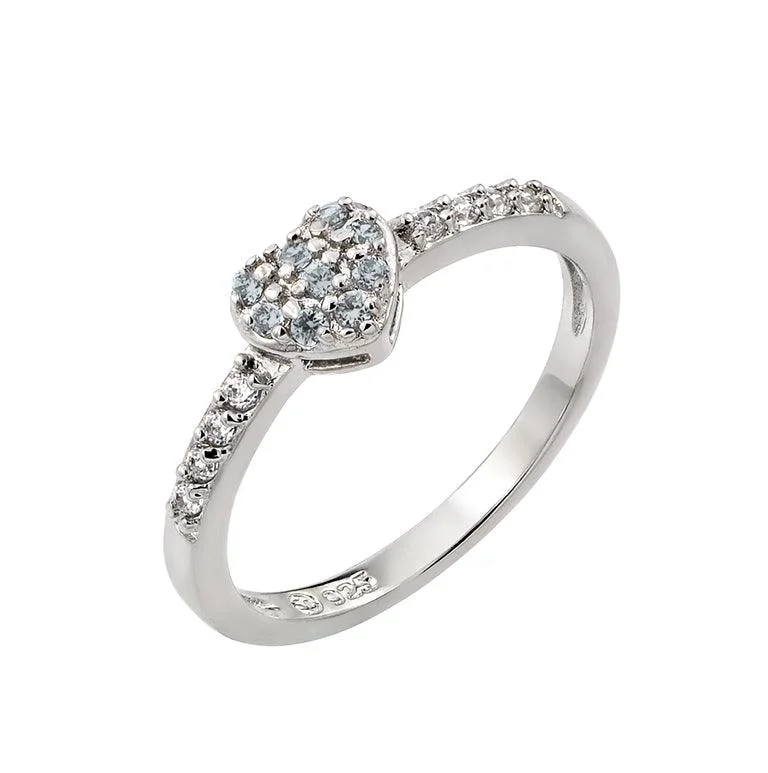 Handcrafted Diamond Rings-Rhodium Plated 925 Sterling Silver Clear Inlay CZ March Birthstone Heart Ring  - BGR00784MAR