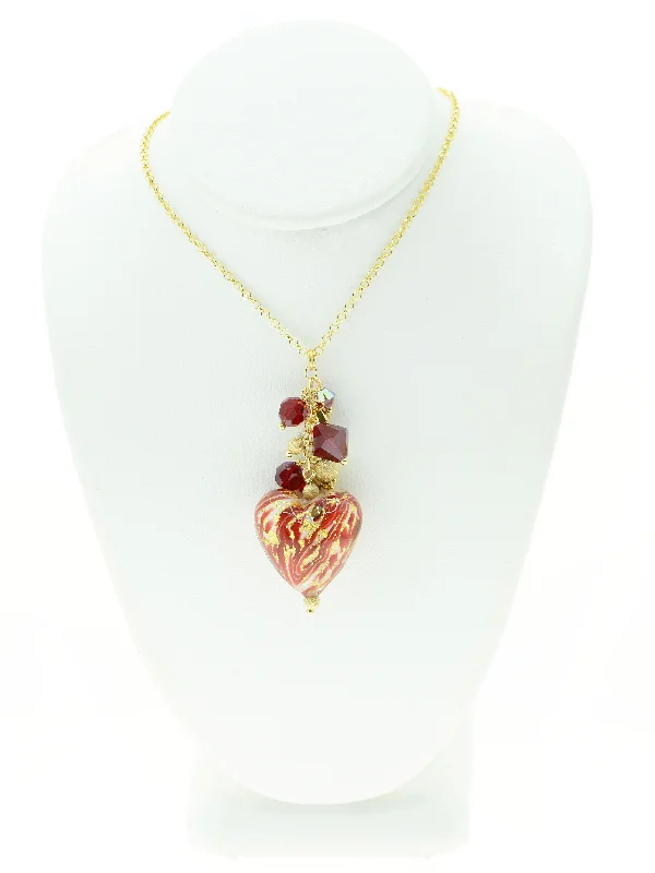 Dainty Birthstone Necklaces-Red Ca D'Oro Venetian Glass Heart Necklace