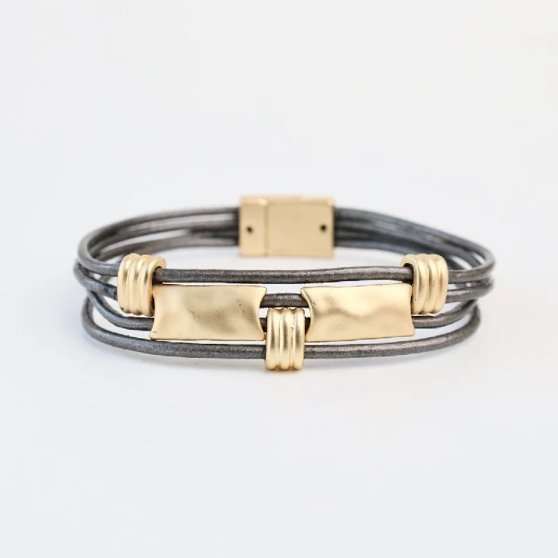 Beautiful Silver Chain Bracelets-Matte Gold Dark Grey Rectangle Bracelet