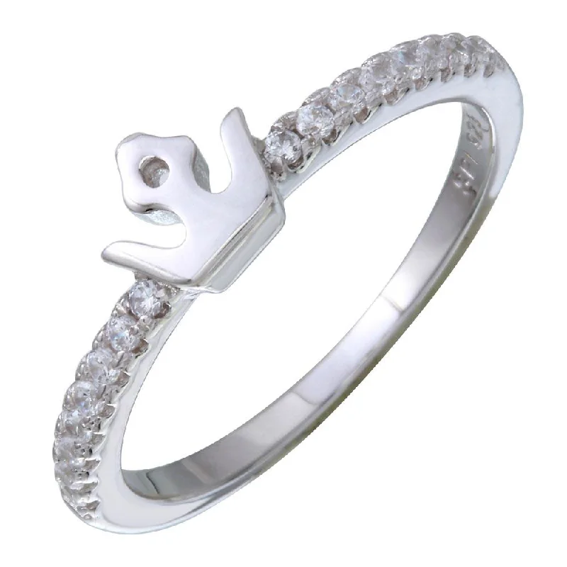 Beautiful Wedding Bands-Rhodium Plated 925 Sterling Silver Mini Crown Ring with CZ - STR01089