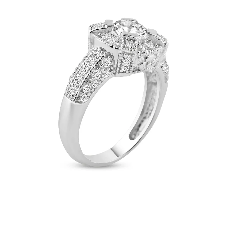 Unique Gemstone Wedding Rings-Silver 925 Rhodium Plated Pave CZ Ring - ACR00017