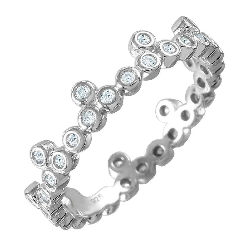 Gemstone Engagement Rings-Silver 925 Rhodium Plated CZ Stackable Eternity Ring - GMR00075