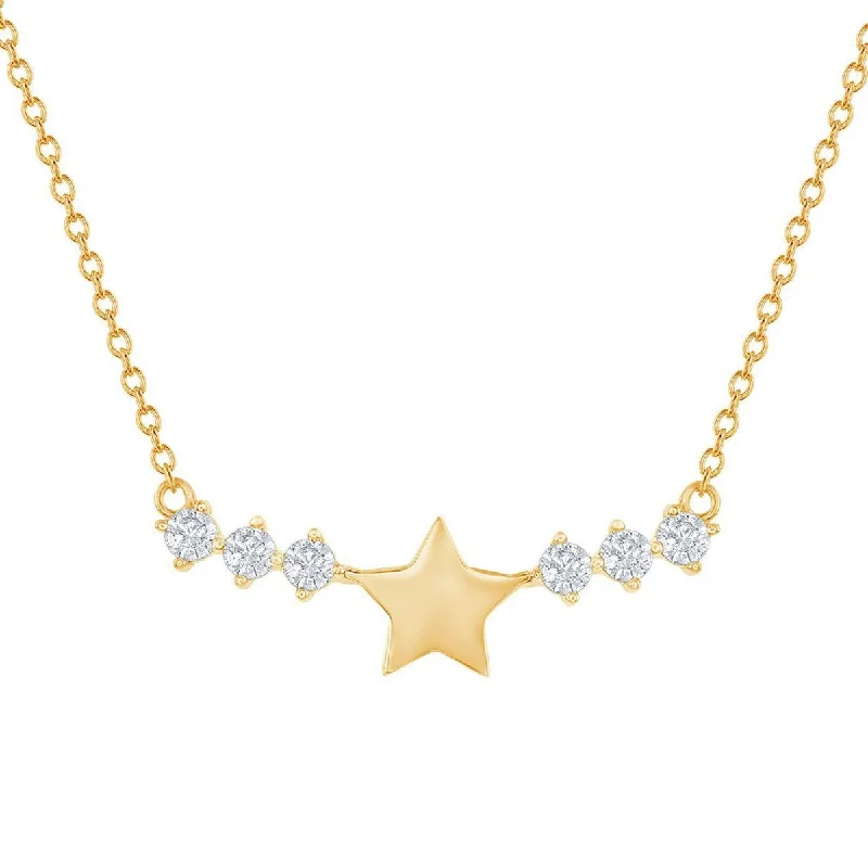 Handcrafted Gemstone Necklaces-Classic Women's Necklace - GP Sterling Silver Star with CZ Side Bar | M-6887-GP