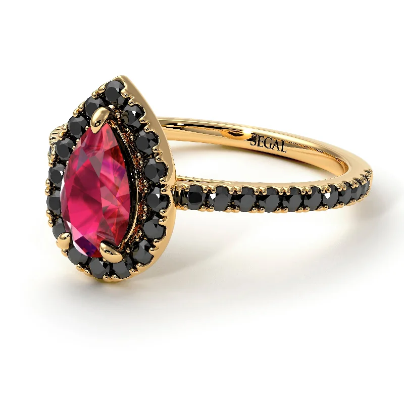 Custom Gemstone Rings-Pear Shaped Halo Ruby Ring - Janet No. 34