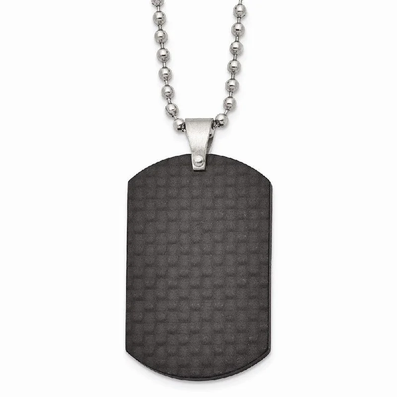 Handmade Necklaces for Women-Stainless Steel Brushed Black Solid Carbon Fiber Dog Tag Necklace