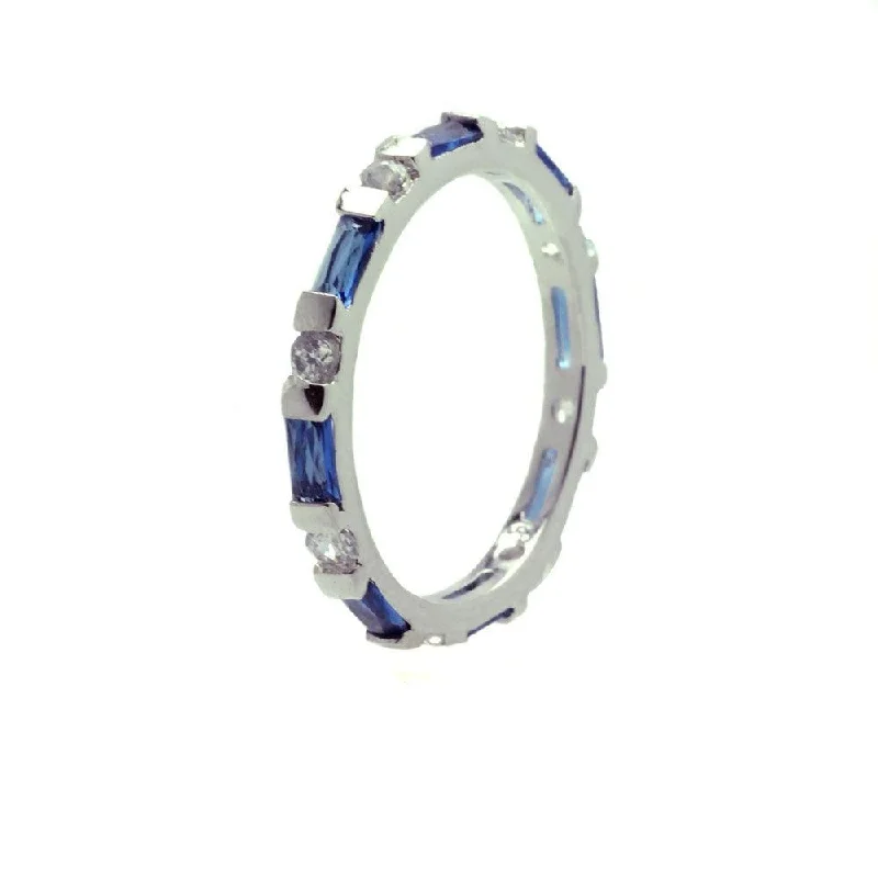 Trendy Engagement Ring Sets-Silver 925 Rhodium Plated Blue CZ Stackable Eternity Ring - BGR00621