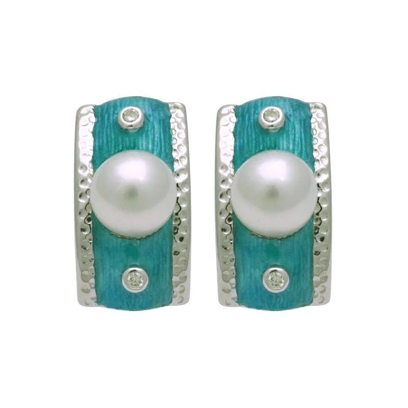 Simple Stud Earrings-Earrings-South Sea Pearl and Diamond (Enamel)