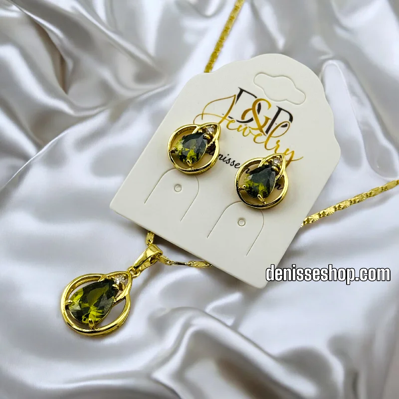 Luxury Diamond Necklaces-14K GREEN FASHION NECKLACE SET N77