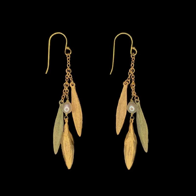 Simple Earrings for Everyday-Leaf and Bud Earrings - 3 Leaf Drop Wire