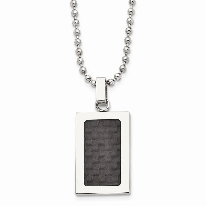 Fashionable Gemstone Necklaces-Stainless Steel Polished w/ Black Carbon Fiber Inlay 22in Necklace