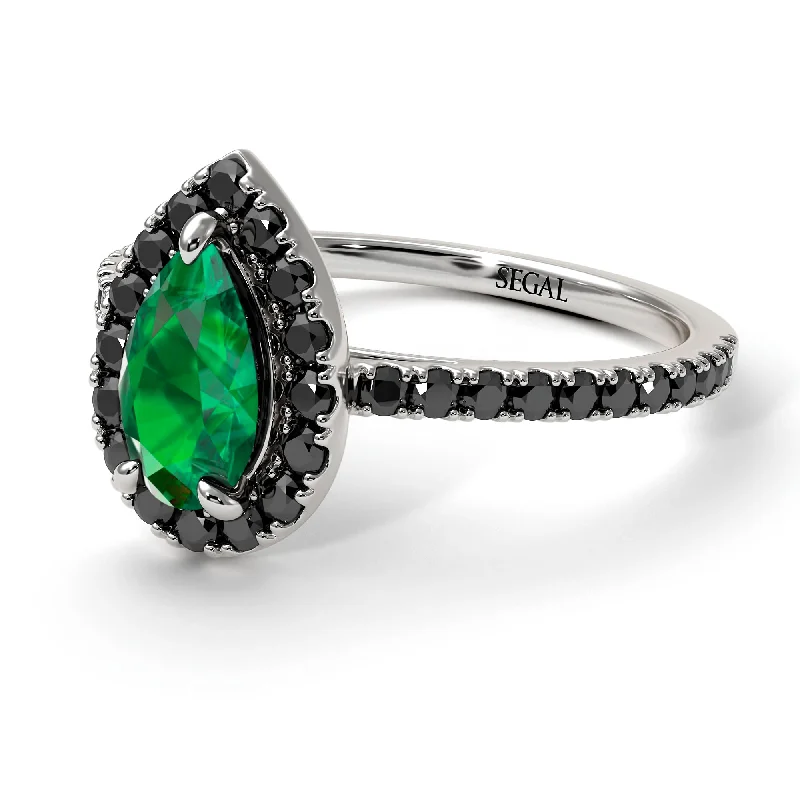 Unique Diamond Wedding Bands-Pear Shaped Halo Emerald Ring - Janet No. 24