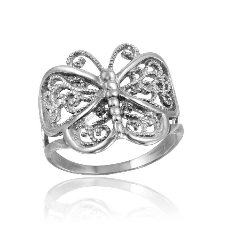 Modern Wedding Ring Sets-High Polished 925 Sterling Silver Butterfly Ring - CR00743