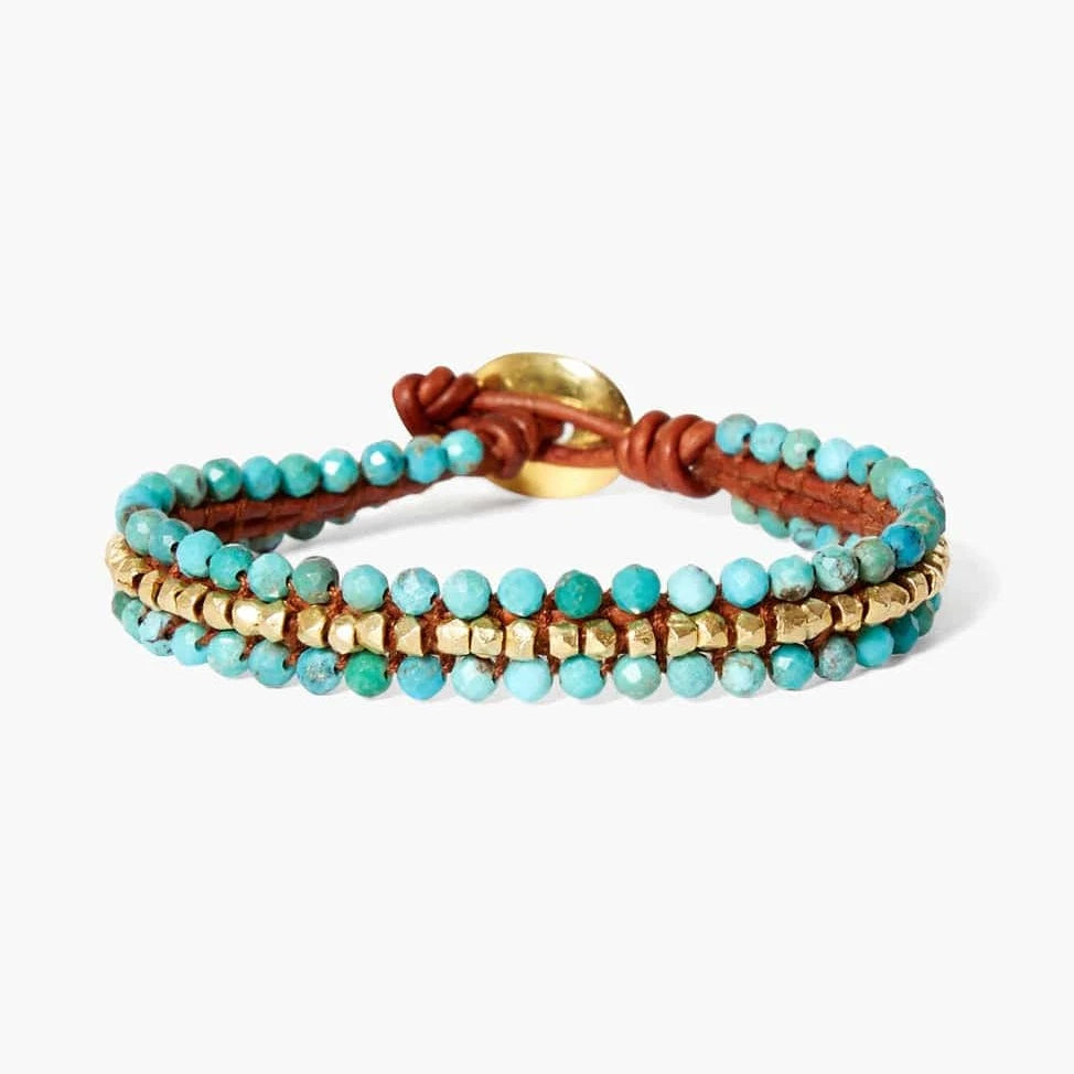 Elegant Bangle Bracelets for Weddings-Koa Wrap Bracelet Turquoise Mix