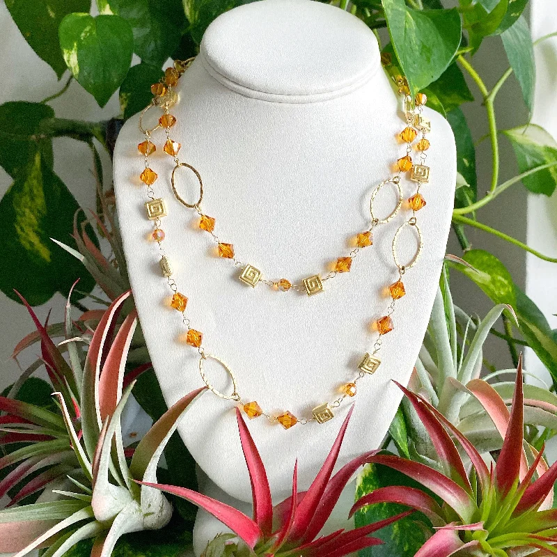 Designer Gemstone Necklaces-Golden Topaz Crystal Lariat Necklace