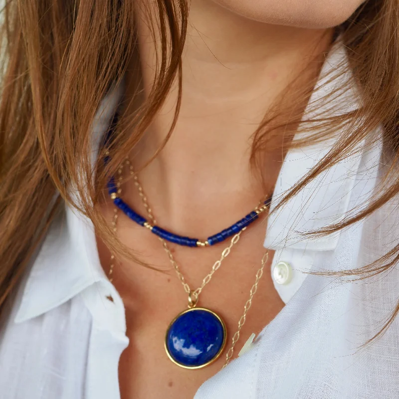 Fashionable Crystal Pendant Necklaces-WYNTER LAPIS DISC PENDANT NECKLACE