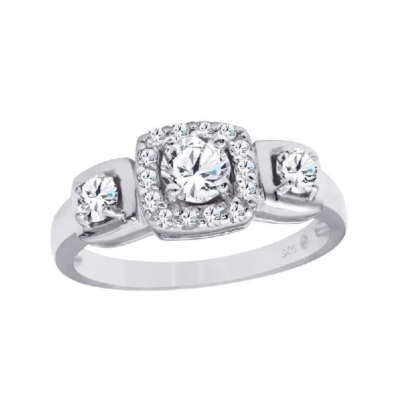 Beautiful Solitaire Rings-Silver 925 Rhodium Plated Clear CZ Bridal Ring - BGR00065