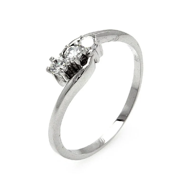 Simple Engagement Rings-Silver 925 Rhodium Plated 3 Clear CZ Twist Ring - BGR00544