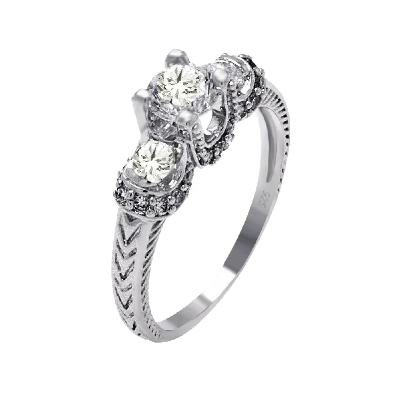 Wedding Ring Sets-Silver 925 Rhodium Plated Clear CZ Past Present Future Bridal Ring - BGR00376