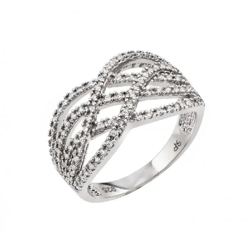 Custom Wedding Sets-Silver 925 Rhodium Plated Micro Pave Set Clear CZ Interlacing Knot Ring - GMR00006