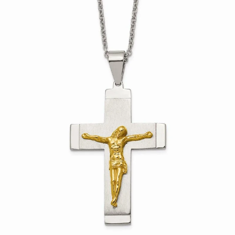 Colorful Necklace Pendants-Stainless Steel Brushed, Polished Yellow IP-plated Crucifix Necklace