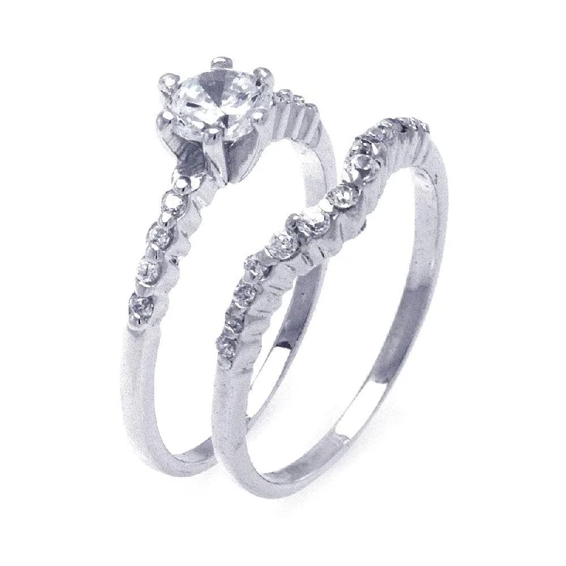 Unique Diamond Wedding Bands-Silver 925 Rhodium Plated CZ Matching Ring Pair Set - STR00775