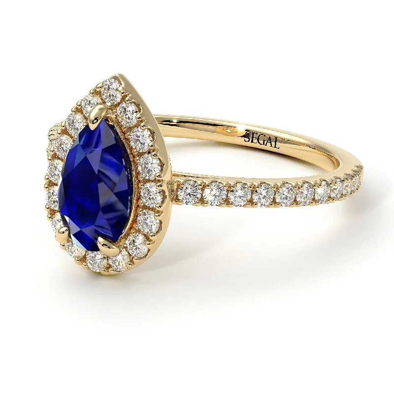 Simple Wedding Bands-Pear Shaped Halo Sapphire Ring - Janet No. 25