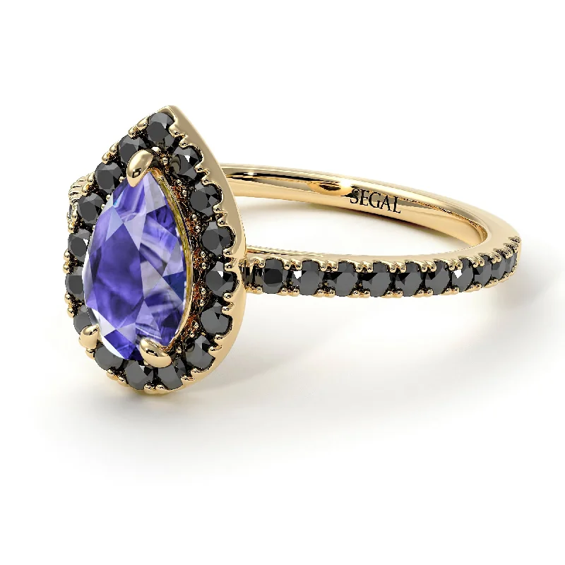 Personalized Name Rings-Pear Shaped Halo Tanzanite Ring - Janet No. 204