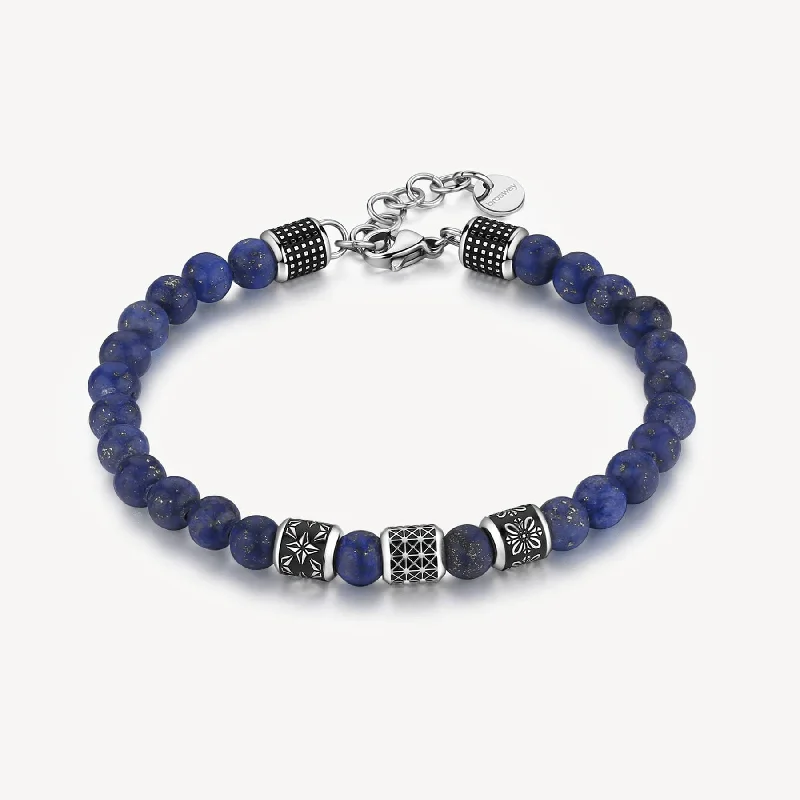 Unique Leather Bracelets-Stainless Steel and Lapis Bead Bracelet