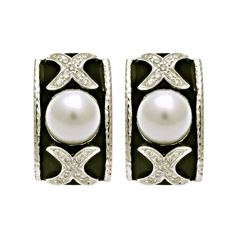 Fashion Earrings for Teens-Earrings-South Sea Pearl and Diamond (Enamel)