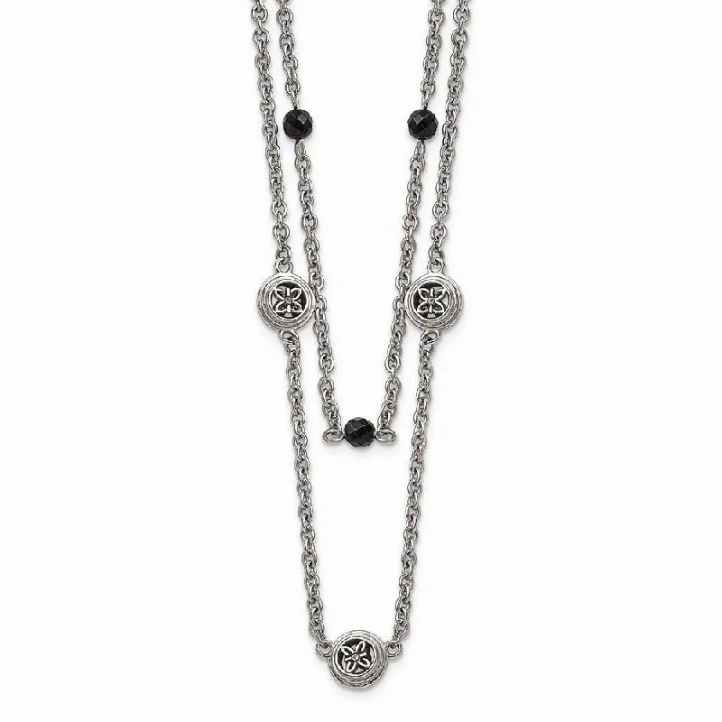 Dainty Birthstone Necklaces-Stainless Steel Polished Black Onyx w/2in ext. Layered Necklace