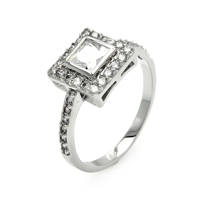 Beautiful Engagement Ring Sets-Silver 925 Rhodium Plated Clear Cluster CZ Square Bridal Ring - BGR00572