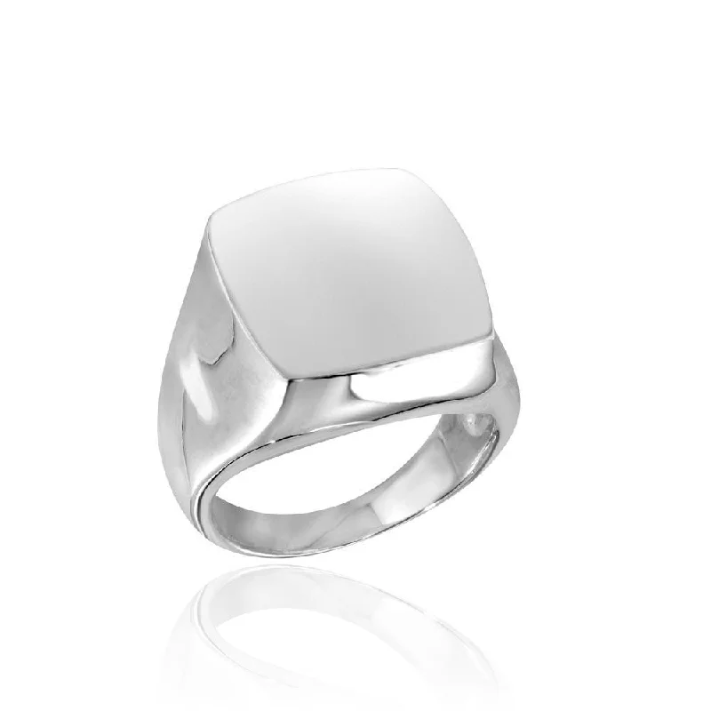 Silver Wedding Bands-High Polished 925 Sterling Silver Square Dome Ring - CR00737