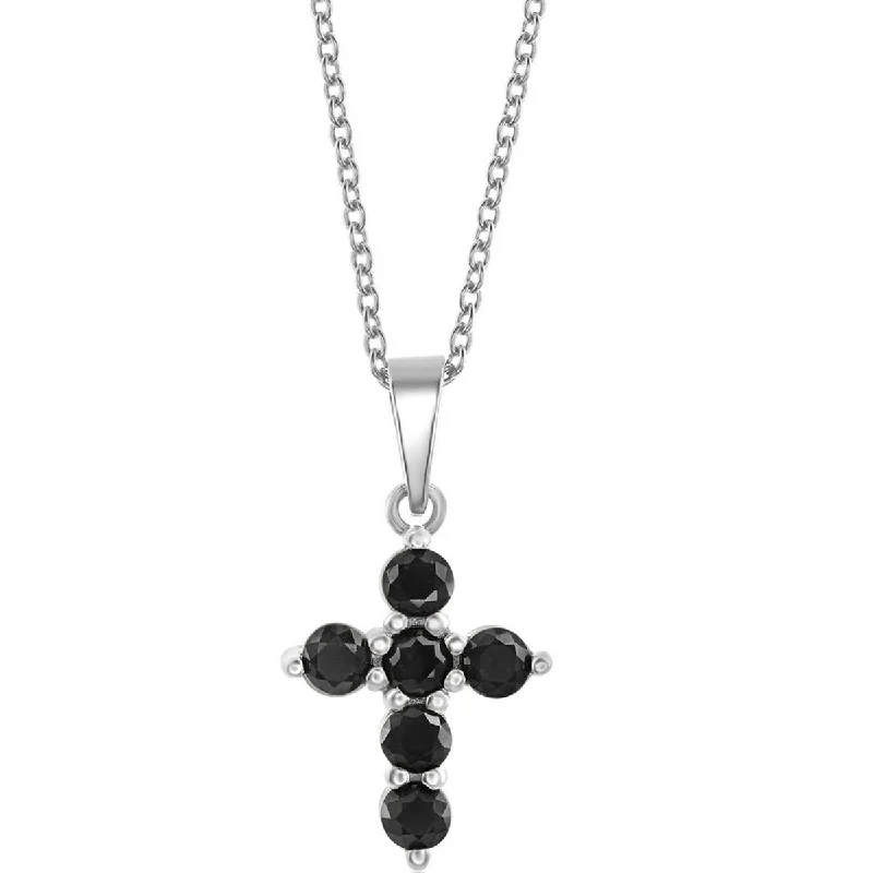 Simple Chain Necklaces-Classic Women's Necklace - Sterling Silver Black Sapphire Cross | M-6824