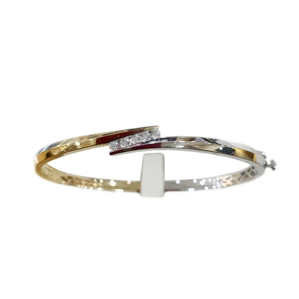 Trendy Gold Bangle Bracelets-14k Two Tone Diamond Bangle