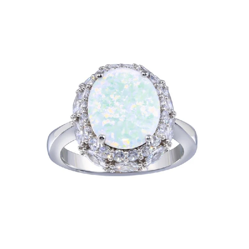 Beautiful Custom Rings-Rhodium Plated 925 Sterling Silver Opal and Clear CZ Ring - BGR01332