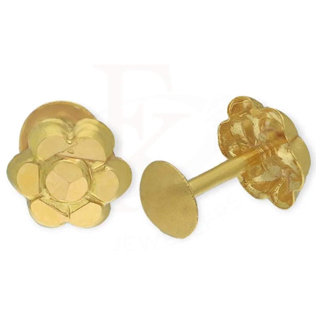 Unique Gold Earrings-Gold Flower Shaped Second Stud Earrings 18KT - FKJERN18K3155