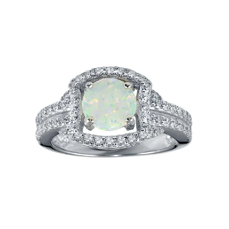 High-End Diamond Rings-Rhodium Plated 925 Sterling Silver Square Opal Stone Ring - BGR01292