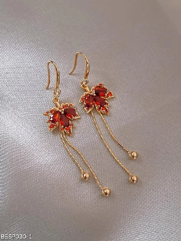 Simple Earrings for Everyday-Maple leaf tassel earrings