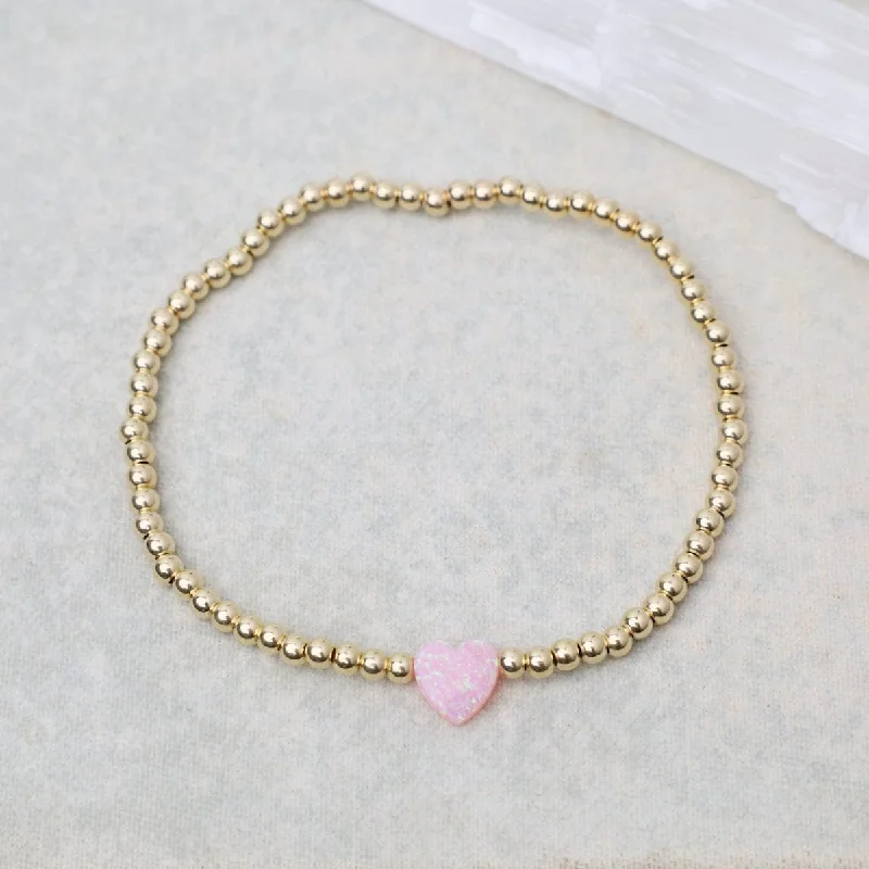 Luxury Gemstone Bracelets-Pink Opal Heart Gold Filled Ball Bracelet