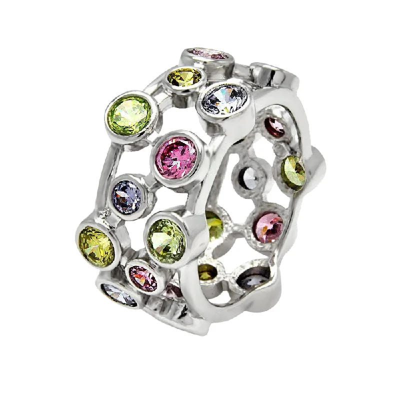 Fashionable Gold Rings-Clearance-Silver 925 Rhodium Plated Multi Colored CZ Eternity Ring - BGR00373