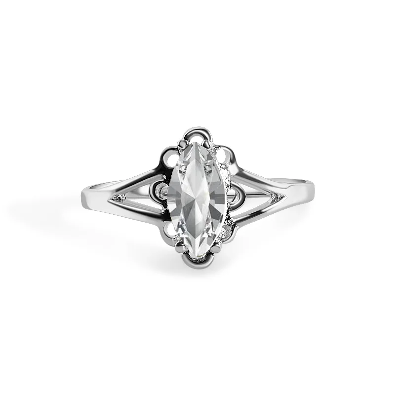 Personalized Engagement Ring Sets-Rhodium Plated 925 Sterling Silver Marquise Birthstone Filigree Ring- SPR00003