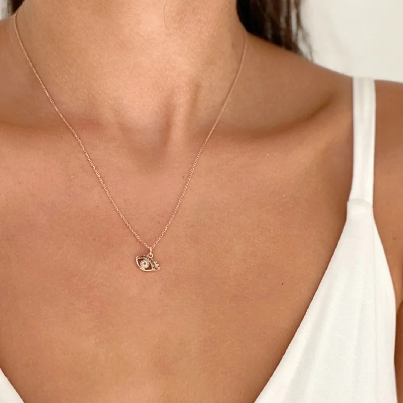 Simple Heart Necklaces-LAUREN EVIL EYE LASHES 14K NECKLACE