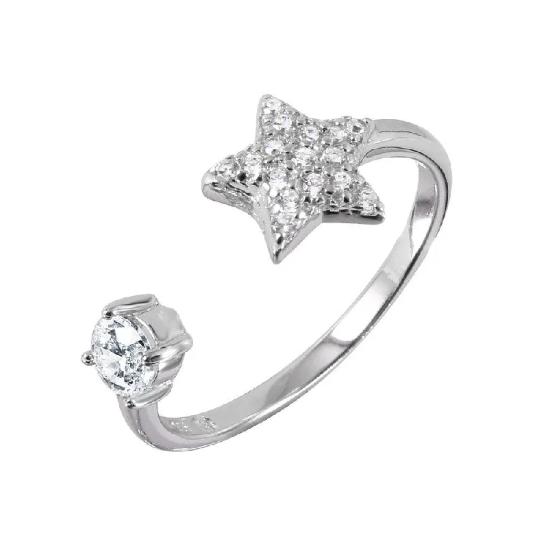 Unique Gemstone Engagement Rings-Silver 925 Rhodium Plated CZ Star Open Ring - BGR00988