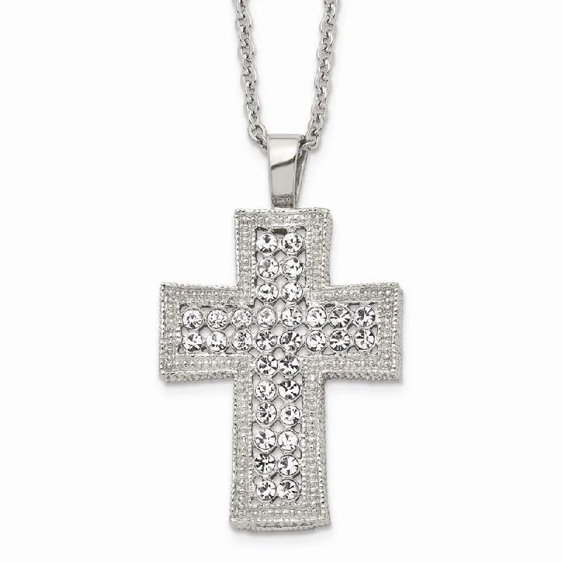 Beautiful Heart Pendant Necklaces-Stainless Steel Polished w/ Crystal Cross Necklace