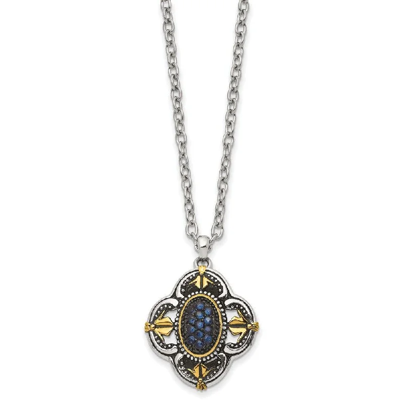 Luxury Diamond Necklaces for Weddings-Stainless Steel Blue Glass with Yellow IP-plated Accent Necklace