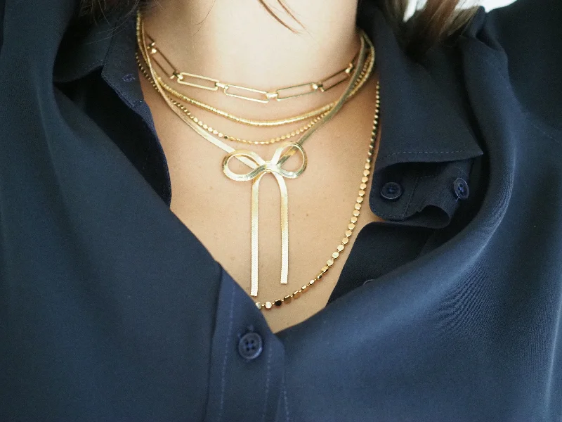 Sparkling Gold Chain Necklaces-DANI  HERRINGBONE BOW NECKLACE