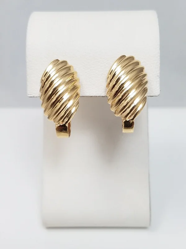 Fine Gold Earrings-Chic 14k Yellow Gold Ribbed Earrings