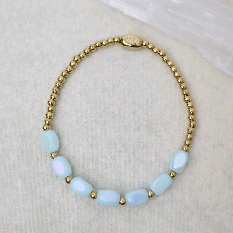 Colorful Charm Bracelets-Meet Me Half Way Pop Of Color Bracelet in Sky Blue & Gold