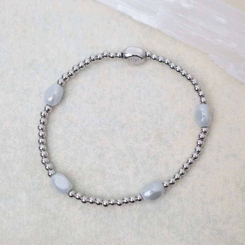 Handcrafted Gold Bracelets-Here & There Pop Of Color Bracelet in Glacier Grey & Stainless Steel